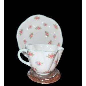 Footed Cup & Saucer Set Rosebud by Shelley Fine Bone China England Height: 2 3/8